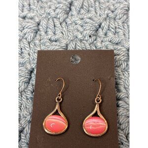 Vintage Silvertone Dangle Earrings Pink Cat's Eye 7/8 inch